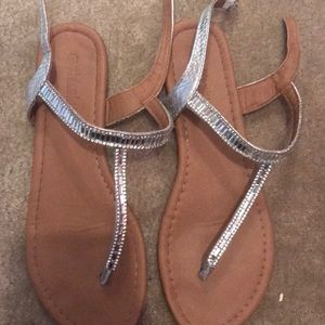 Silver sandals with rhinestone detail